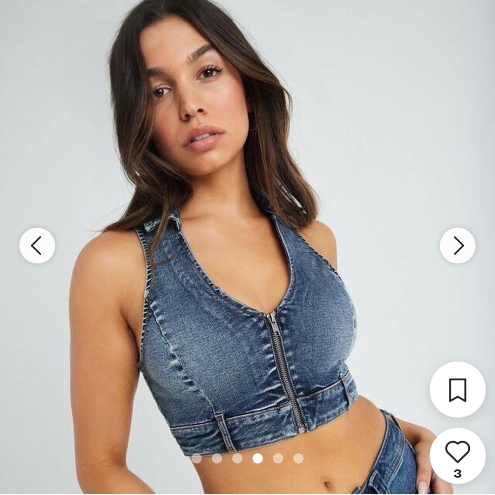 Denim Zip-Up Vest cropped tight